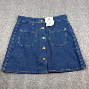 Blue Jeans Denim Mini Skirt‎ Women XL Dark Blue Button Front A-Line Patch Pocket